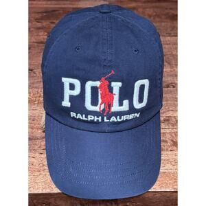 Polo Ralph Lauren Hat Mens Navy Red Big Pony Adjustable Strapback Cap